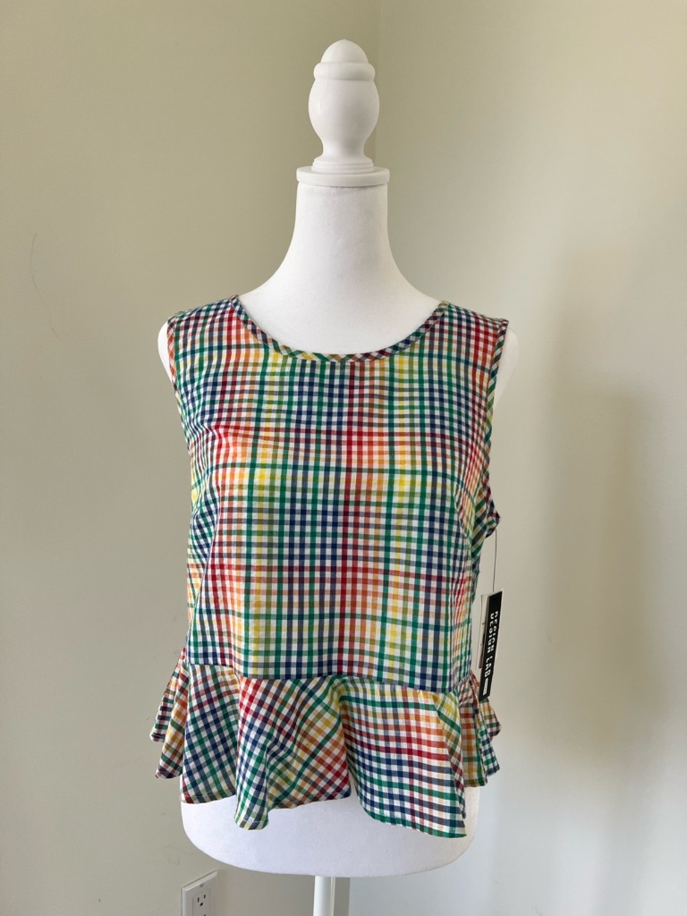 Sleeveless Rainbow Gingham Peplum Top